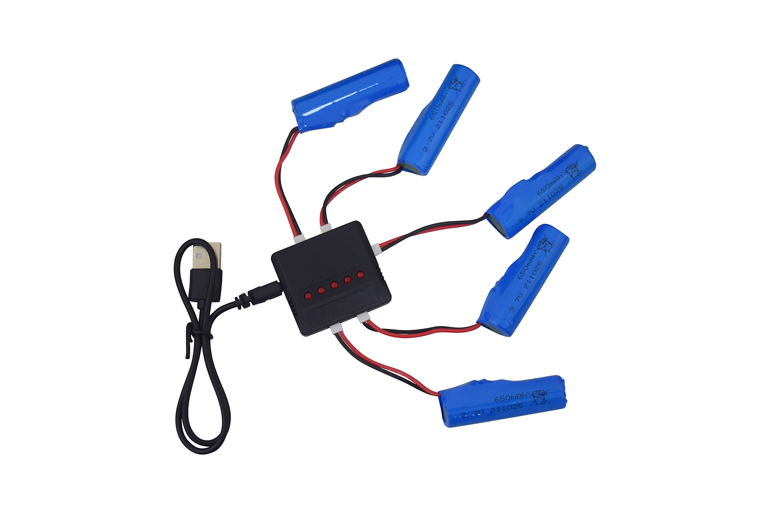 5 Batteries 3,7V 650mAh + Chargeur 5-en-1 Pour Bateau RC SYMA Q9, H126, Etc.