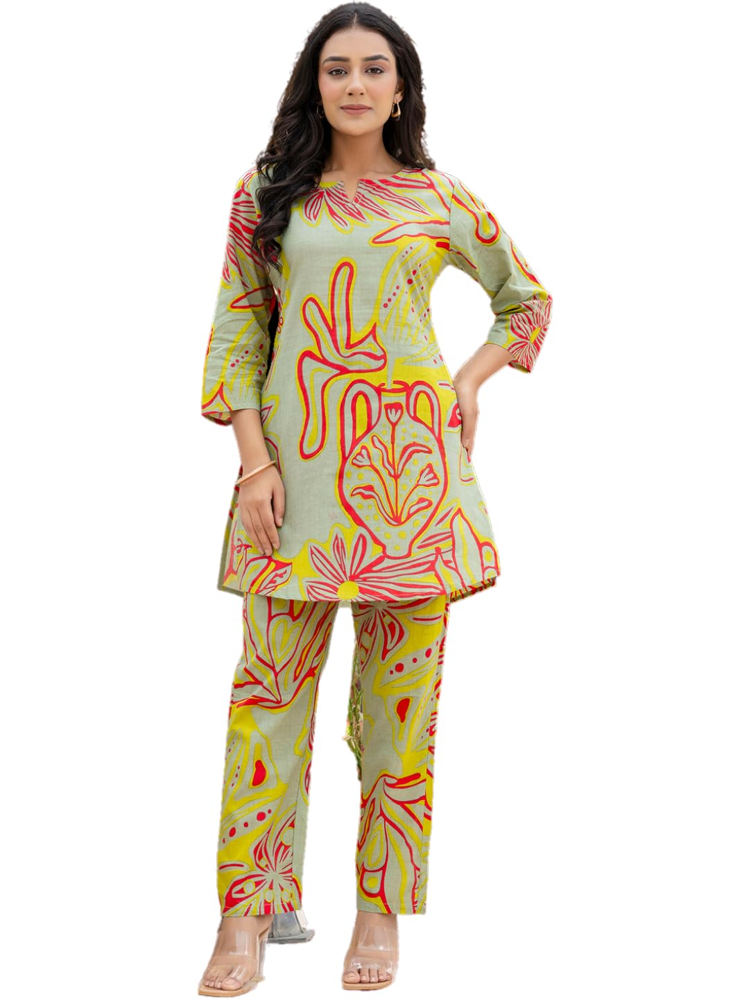 feranoid Elegant V-Neck 3/4 Sleeve Kurta & Pant Co-ord Set (S-XXL)-picture-20