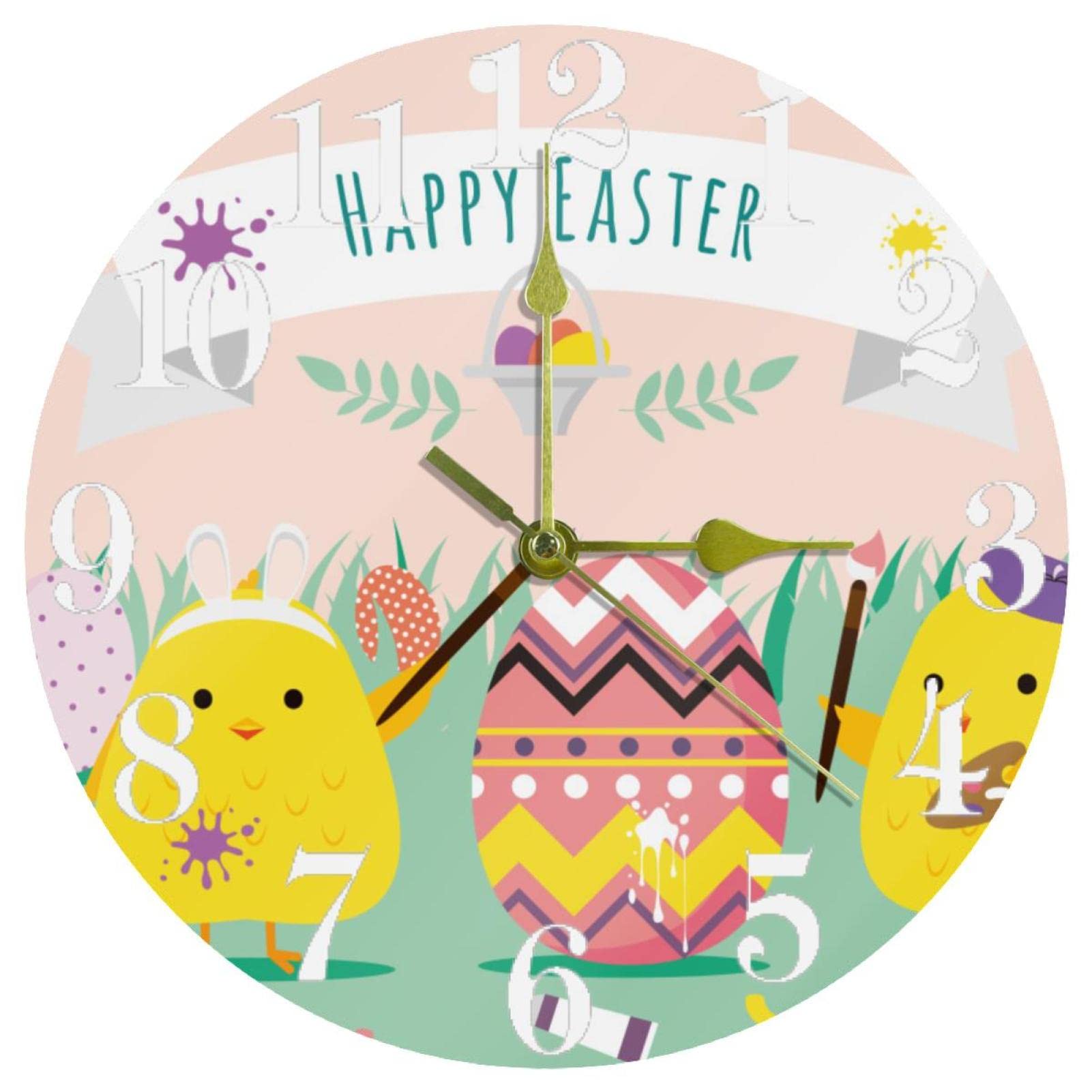 Horloge à quartz précise et silencieuse de 25,4 cm avec design œufs de Pâques