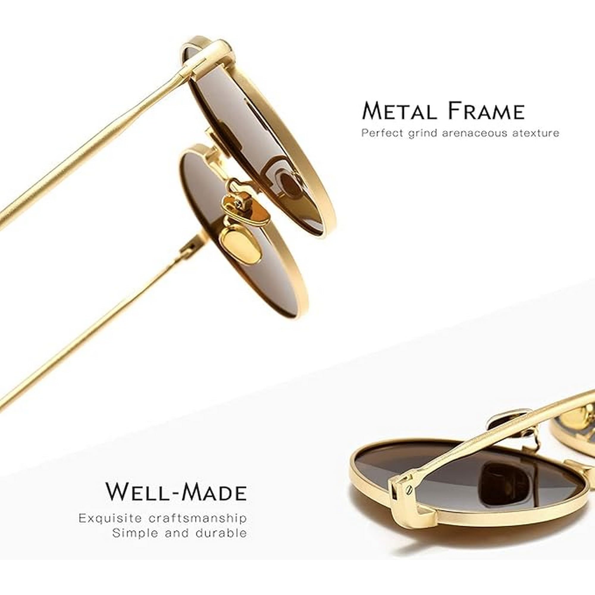 Dervin Ponderable UV Protection Coating Round Sunglasses for Men and Women Classic Metal Sun Glasses (Gold-Brown) - Image 3 thumbnail