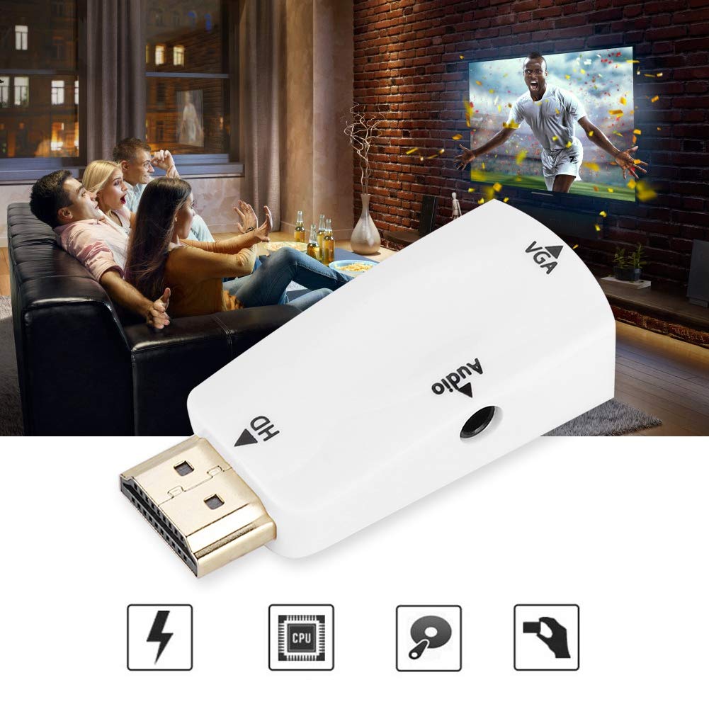 Sonew Adapter konwertera HD 1080P HDMI żeński na VGA z kablem wyjściowym audio 3,5 mm do PC/laptopa/DVD/pulpitu/płaskiego panelu/cyfrowego odtwarzacza STB/(biały)