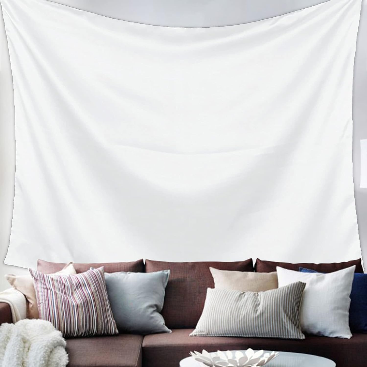 Plain White Tapestry Blanket - Solid Color White Projection Screen for Bedroom, Custom Wall Hanging for Living Room, College Dorm, Classroom - Large 59x79 Inch