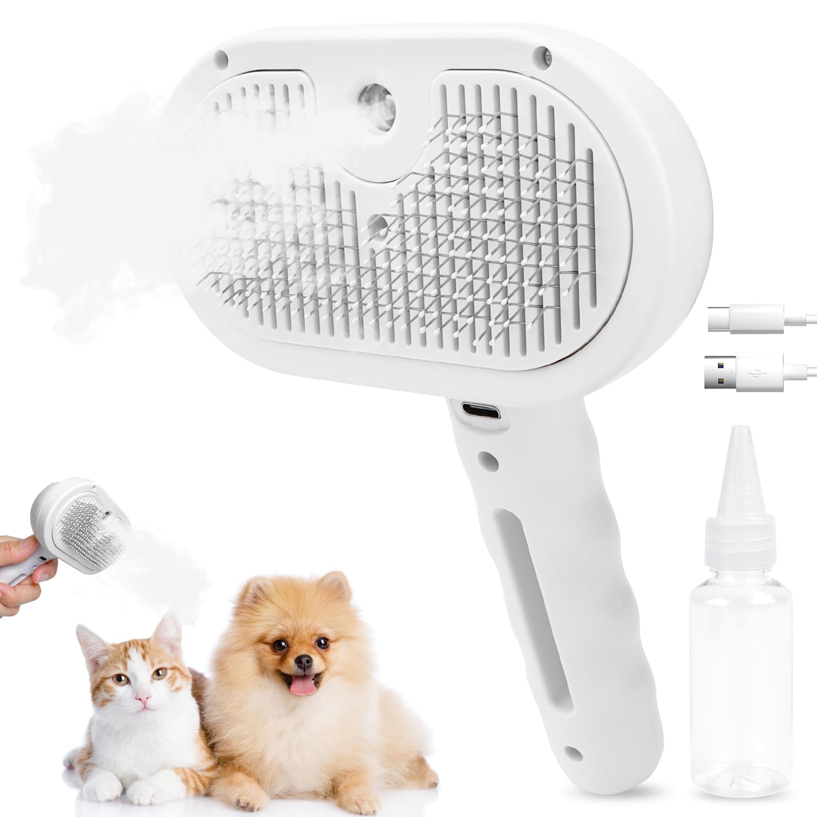 Cepillo para gatos con vapor, cepillo para perros para pelo largo y corto, 3 en 1 recargable, cepillo para gatos antiestático, para derramar o masajear
