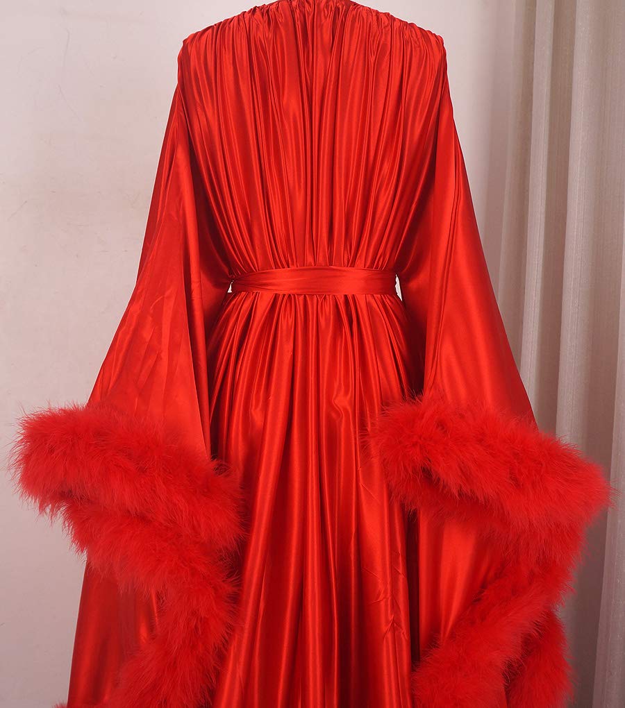Old Hollywood Feather Robe Sexy Boudoir Robe Feather Bridal Robe Satin Long Wedding Scarf New Custom Made product thumbnail 8