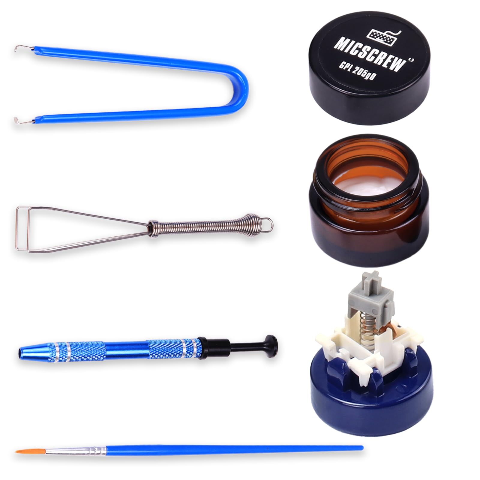 6 PCS Keyboard lube kit Includes 0.17 OZ GPL 205G0 Grease，Switch Opener for MX Mechanical Keyboard, Keycap Puller， Switch Puller，Stem Holer，Lube Brush，Ideal for Mechanical Keyboard Krytox 205G0