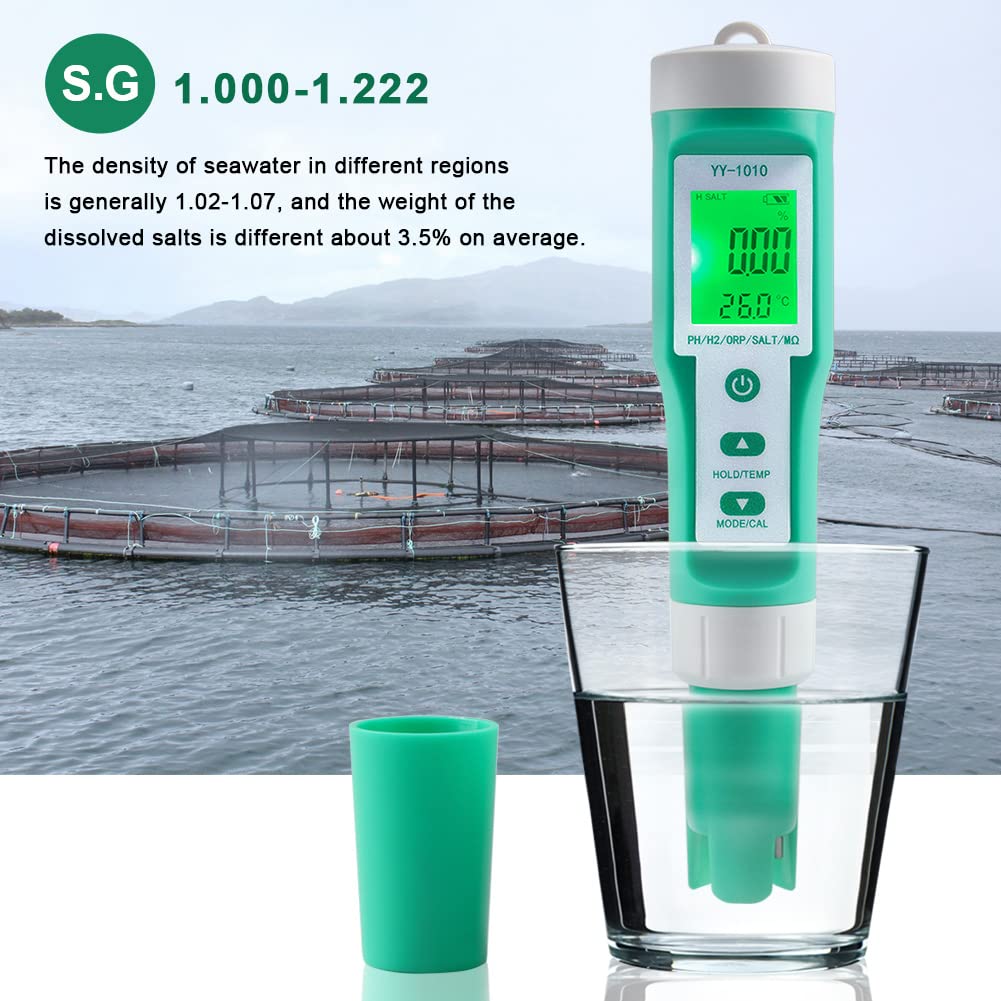 Hydrogen Water Tester 10 in 1 Resistivity/Fertility/H2/pH/TDS/EC/ORP/S.G/Salt/Temp Meter with ATC pH Meter,0.01 High Accuracy pH Tester Digital,TDS Meter PPM Meter for Drinking,Hydroponics,Pool.