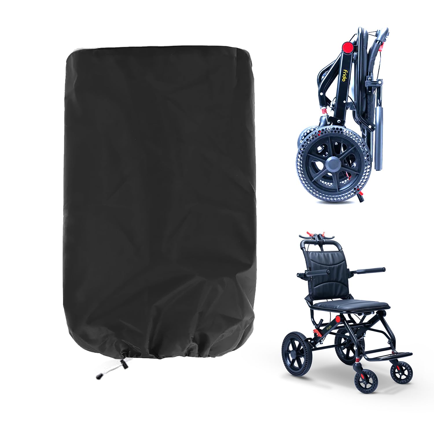 Foldable Travel Wheelchair Cover | Waterproof, Dustproof & Durable Protection Cover for Folded Wheelchair | Compatible for Frido Travel Wheelchair | BLACK (COVER - 9.5 KG WHEELCHAIR)-image-5