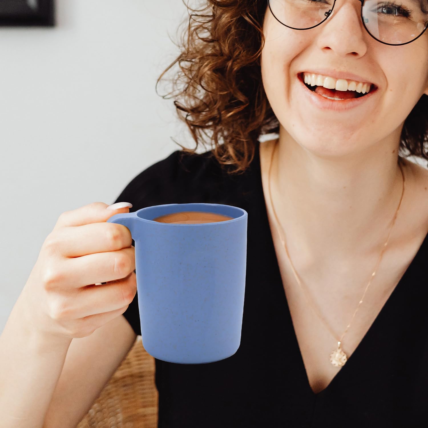 Wrova 16oz Wheat Straw Cups with handles set of 6-Plastic Cups Reusable-Unbreakable Kids Mugs-Dishwasher Safe & Microwave Safe-Ideal Plastic Mugs for Tea,Coffee,Camping,RV-Sky Blue - Image 7