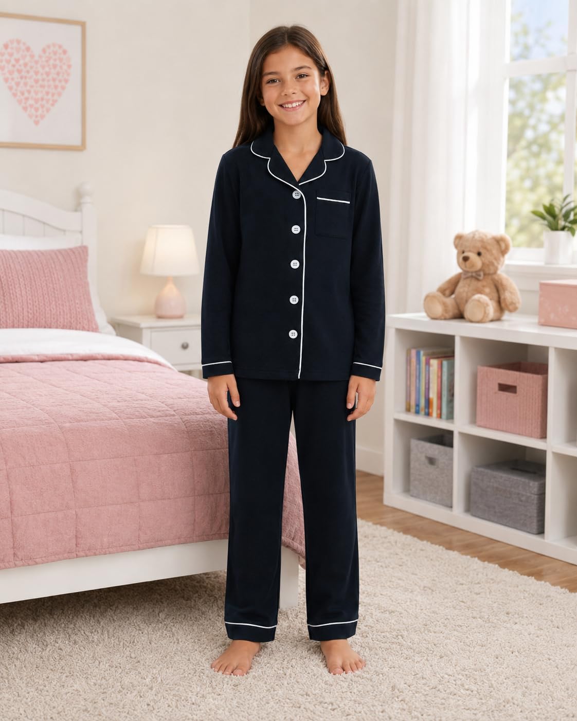 GUISBY Kids Cotton Button Down Long Sleeve Pajama Set, 5-13