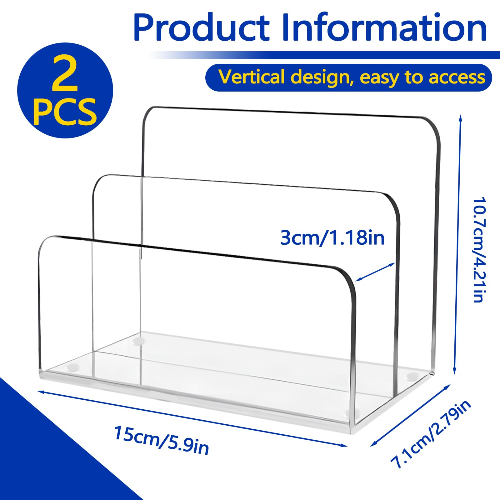 Modixun 2 Pack Mail Organizer for Desk 2 Section Clear Acrylic Mail Holder Letter Sorter Countertop - Image 2