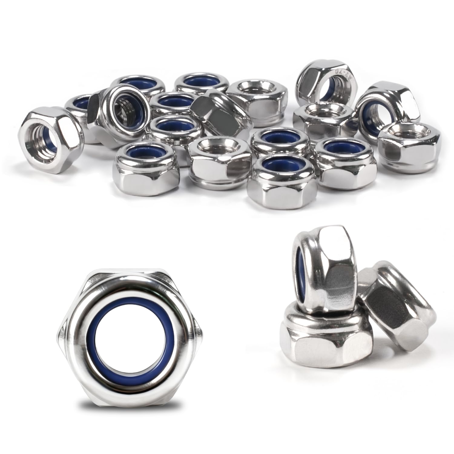200 Pcs M5 NutsNylock Nuts with Nylon Insert, 304 Stainless Steel Hexagon Hex NutsSelf-locking Nuts Assortment, Locknuts for Screws Bolts