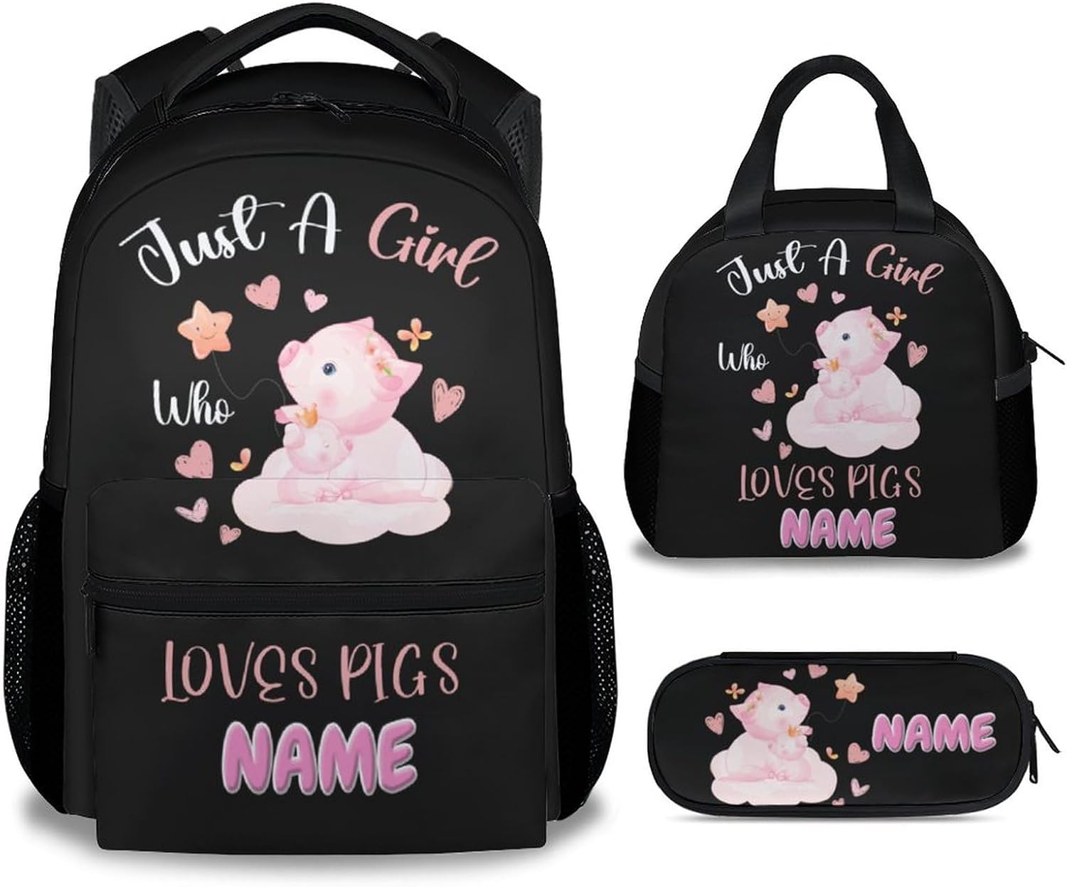 UNIKITTY Personalized Pig Backpack with LunchBox, Set of 3
