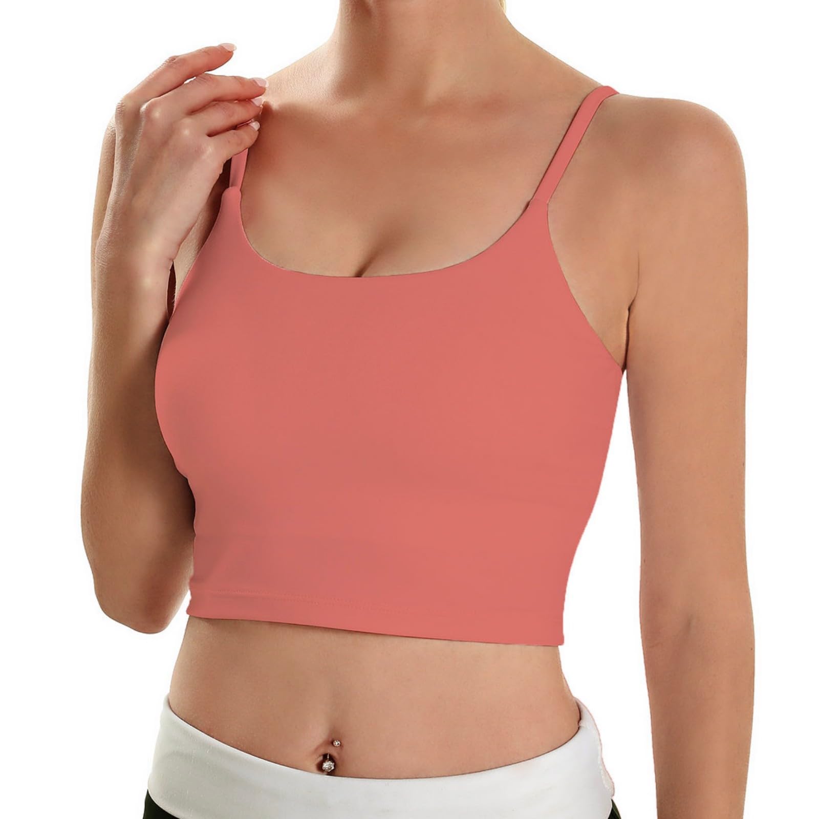 ECOPARTY Wirefree Padded Yoga Sports Bra for Women - Moisture Wicking Quick Dry Workout Crop Tank Camisole Shrimp Pink - Sports Bras | Mubboo
