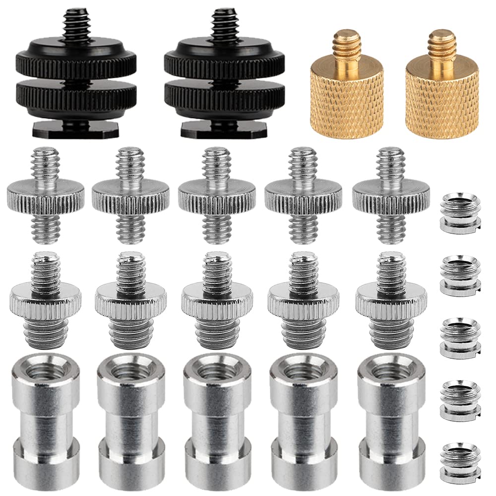 maxinCamera Screw Mount 24pcs, 1/4" and 3/8" Tripod Screw Adapter, 3/8" Converter Thread Screw Adapter, 1/4" Screw, Hot Shoe Mount Adapter to 1/4" Camera Mount Tripod, 1/4" Adapter