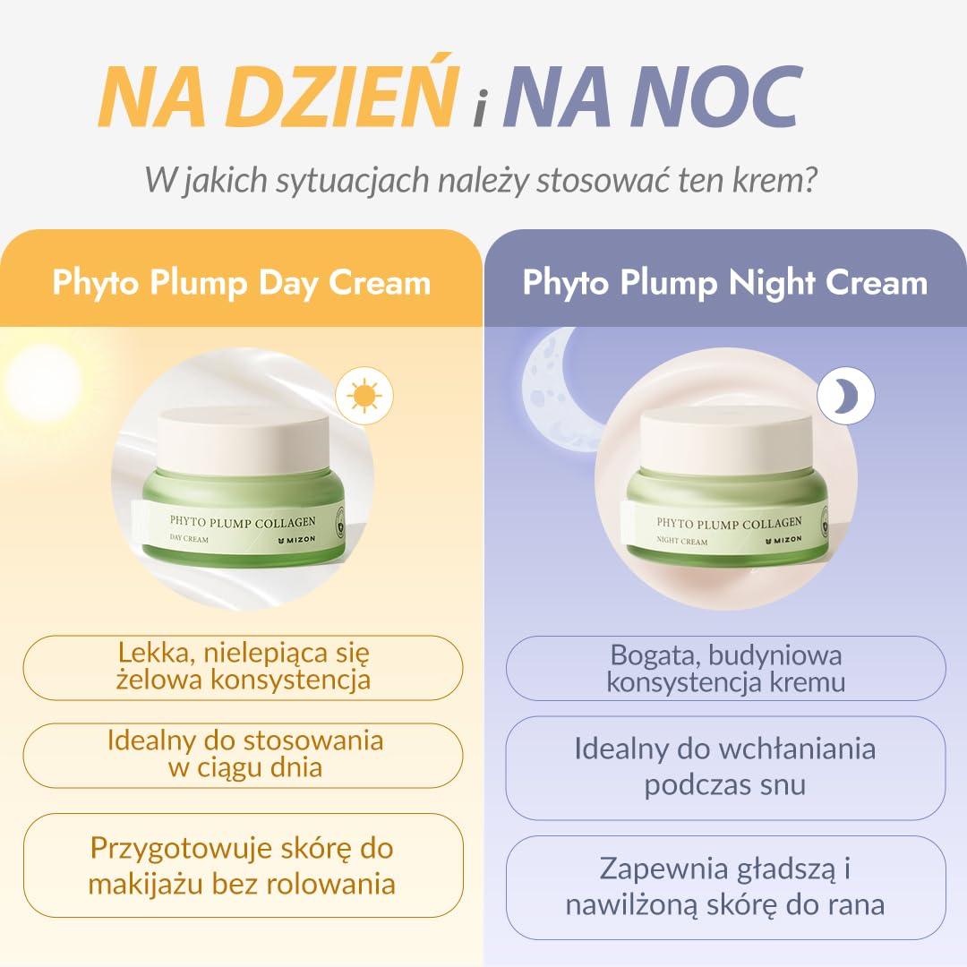 [Mizon] Krem na dzień z fitokolagenem (50 ml) Wegański i roślinny kolagen, Drobnolinijkowe zmarszczki, Nawilżenie, Pielęgnacja dzienne (Phyto Plump Collagen Day Cream)