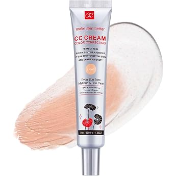 Colour Correcting CC Cream - CC Cream with Centella Asiatica - Concealer Skin Tint with Full Coverage - Full Coverage Make Up Fondation with SPF 25 - Improves Complexion & Hydration - Light