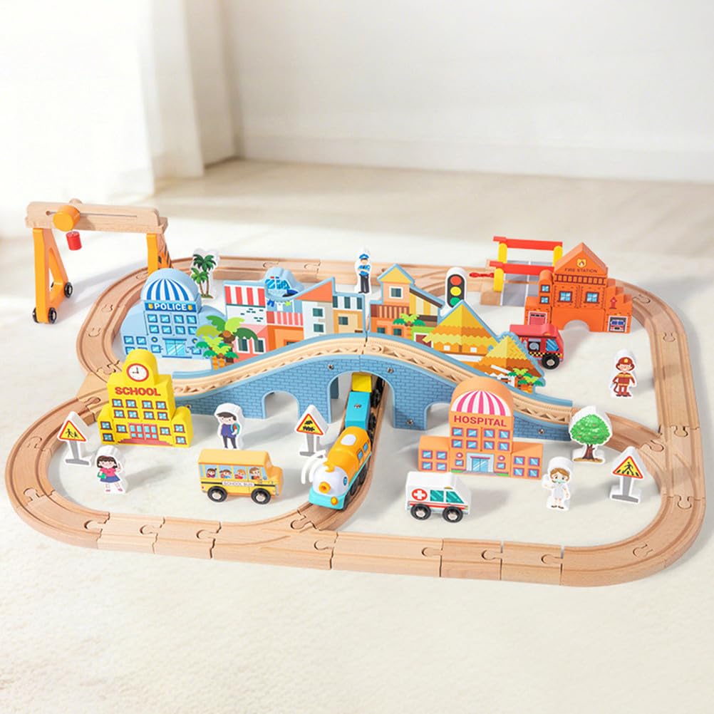Holzeisenbahn-Set, DIY zusammenbaubares Eisenbahngleisspielset | Stadt-Szene Holz-Zugset, Kleinkind Holz-Lokomotiven-Set