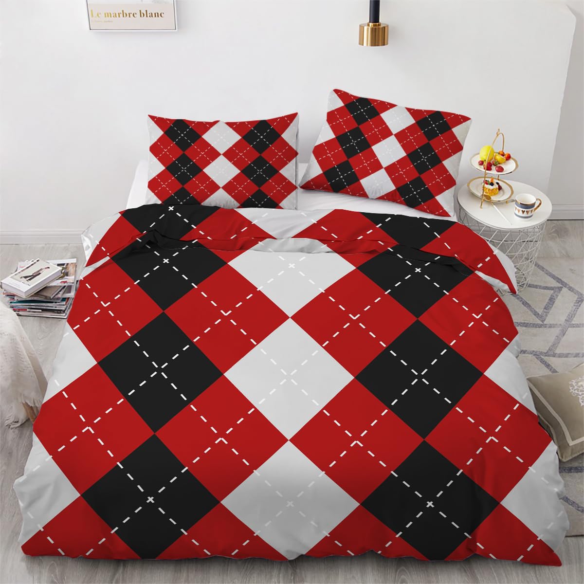 Housse de couette 240x260 géométrique en microfibre douce avec 2 taies d'oreiller