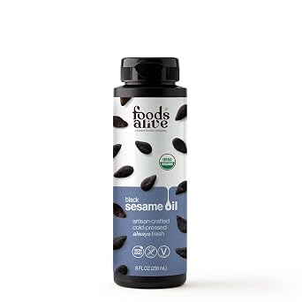 Foods Alive Organic Black Sesame Seed Oil, Cold-Pressed, 8oz, Non-GMO, Kosher, Gluten Free, Vegan
