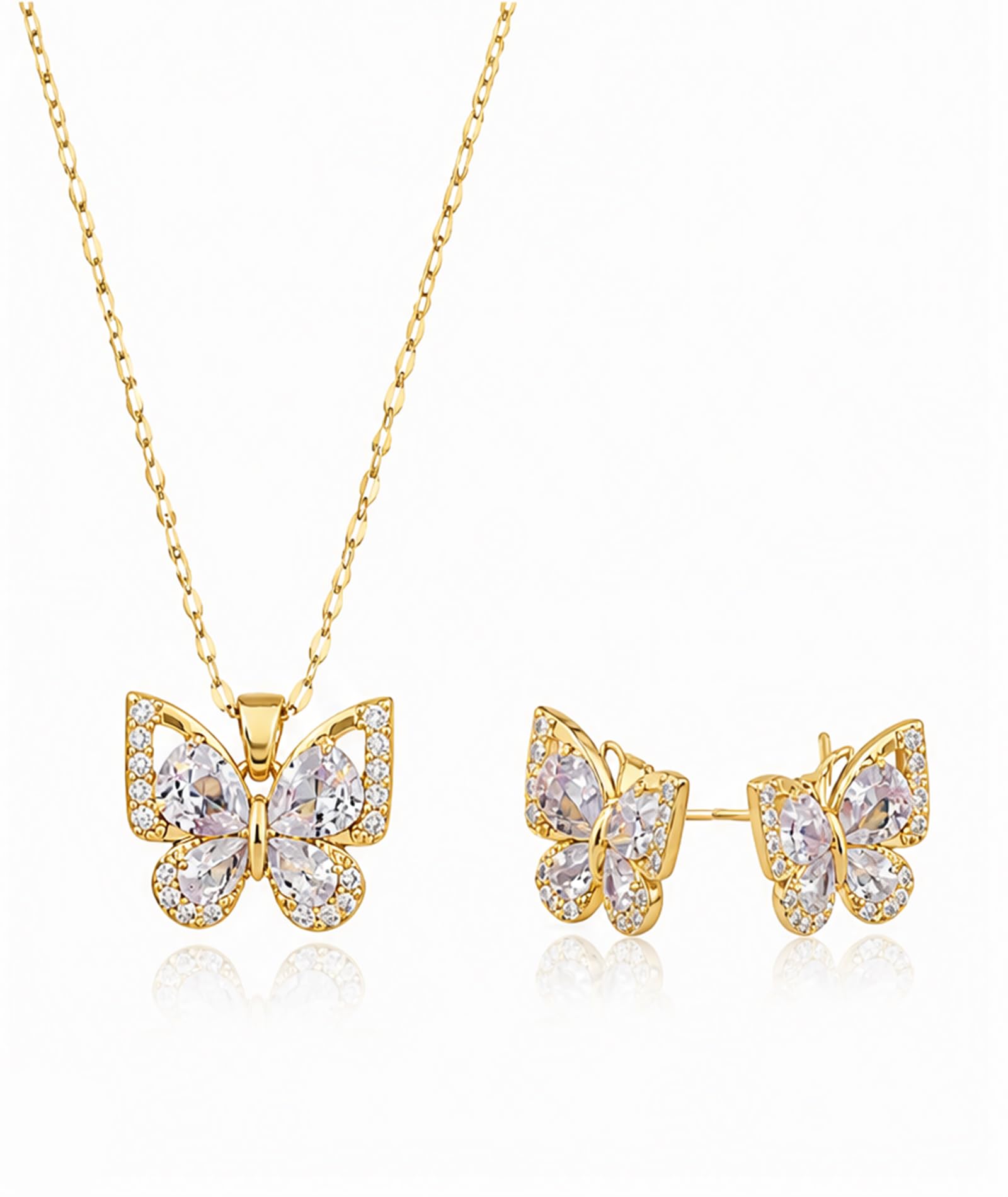 1 Pair Earrings & 1 Necklace Jewelry Set for Women, Gold Butterfly Cubic Zirconia Jewelry, Elegant Adjustable Necklace and Earrings Fashion Accessories-image-35
