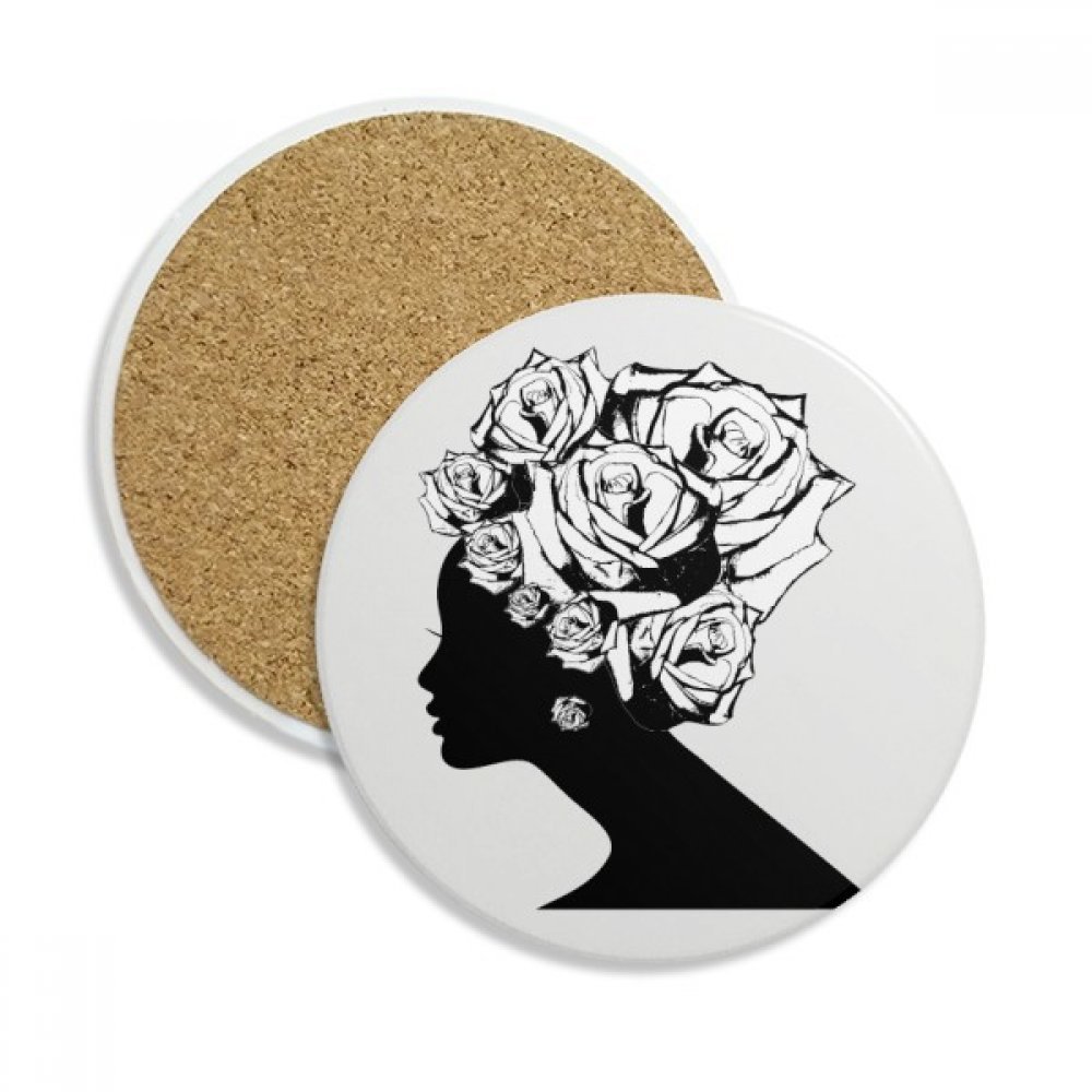 Cadeau multicolore dessous de verre usine de fleur rose noir blanc 2Pcs