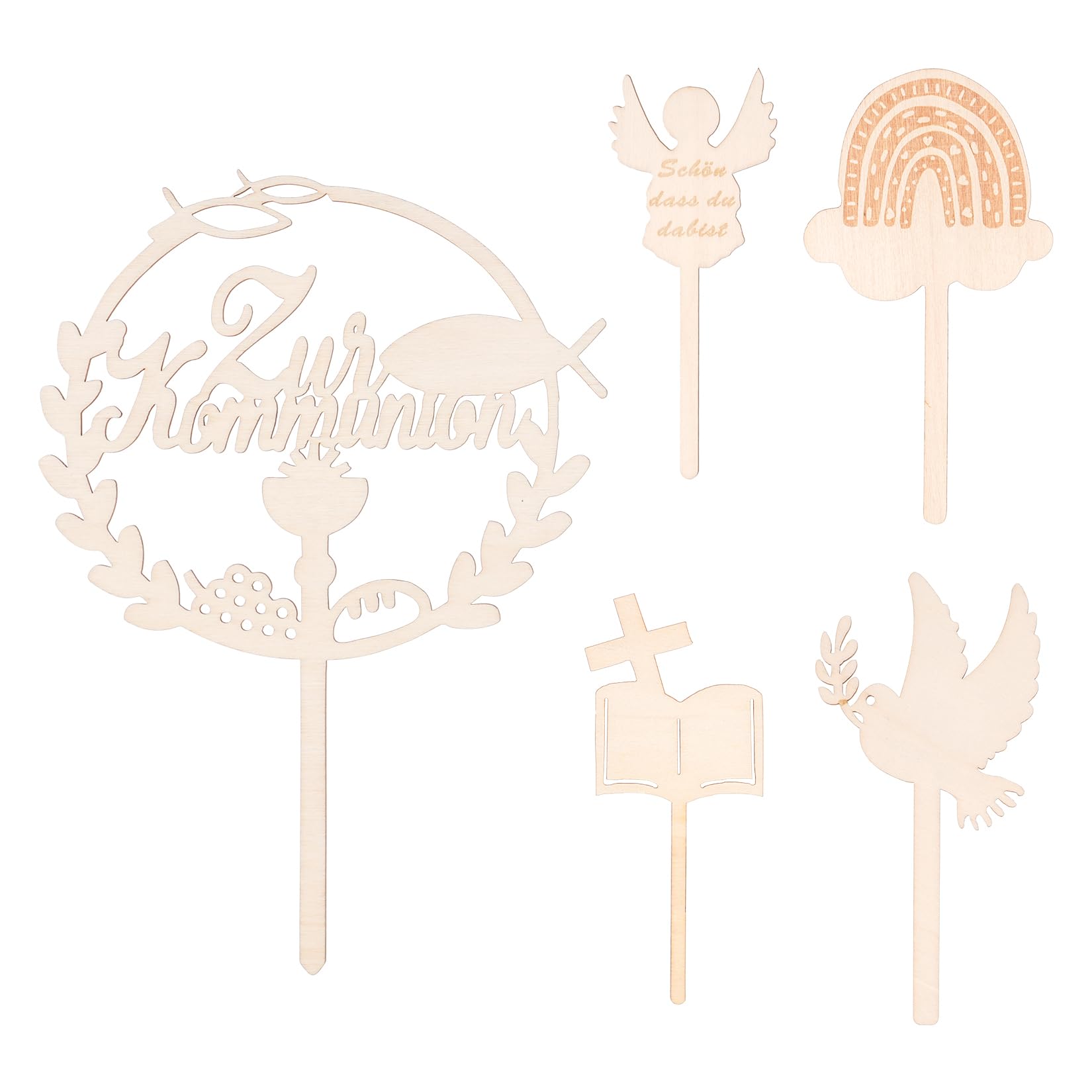 5 Tortendeko Kommunion, Cake Topper Erstkommunion: 1 groß Meine Firmung Kuchen Deko Tortenaufleger und 3 Klein Holz Torten Topper Erstkommunion Junge Mädchen Meine Firmung Konfirmation kuchendeko(D)