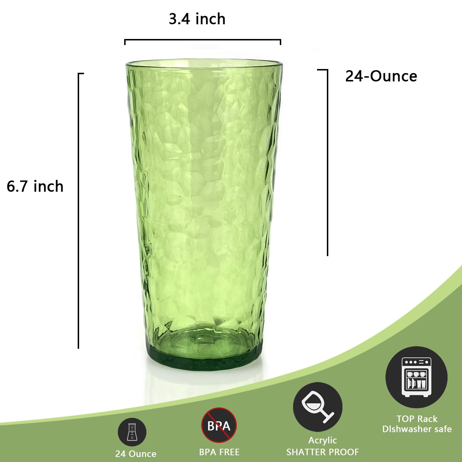 Yalin 24-Ounce Plastic Tumbler Acrylic Drinking Glasses, Reusable Plastic  Cups, Stackable, BPA-Free, Shatter Proof, Dishwasher Safe, Set of 8 (Green)  - BigaMart
