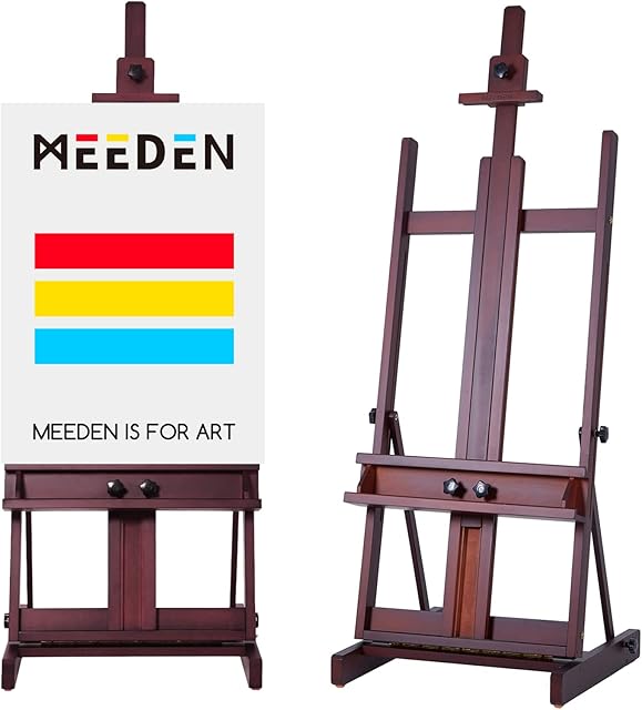 MEEDEN Walnut Large H- Frame Studio Easel, Solid Beech Wood Easel for Heavy Duty, Adjustable Floor Easel, for Acrylic, Watercolor, Oil Painting, Doing Pastel, Portrait Work, Hold Canvas up to 78"
