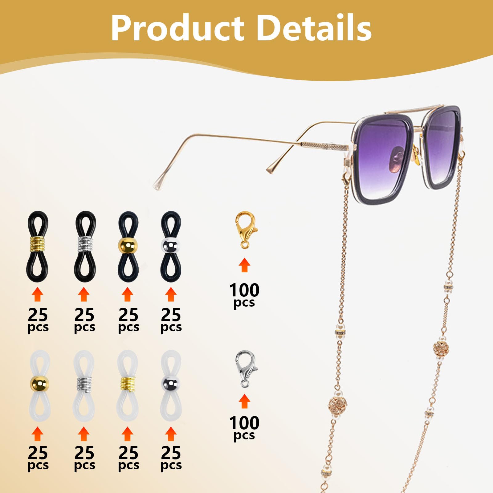 Lot De 25 Attaches De Lunettes En Caoutchouc - Antidérapantes Et Réglables - Pour Lunettes De Soleil Et Optiques