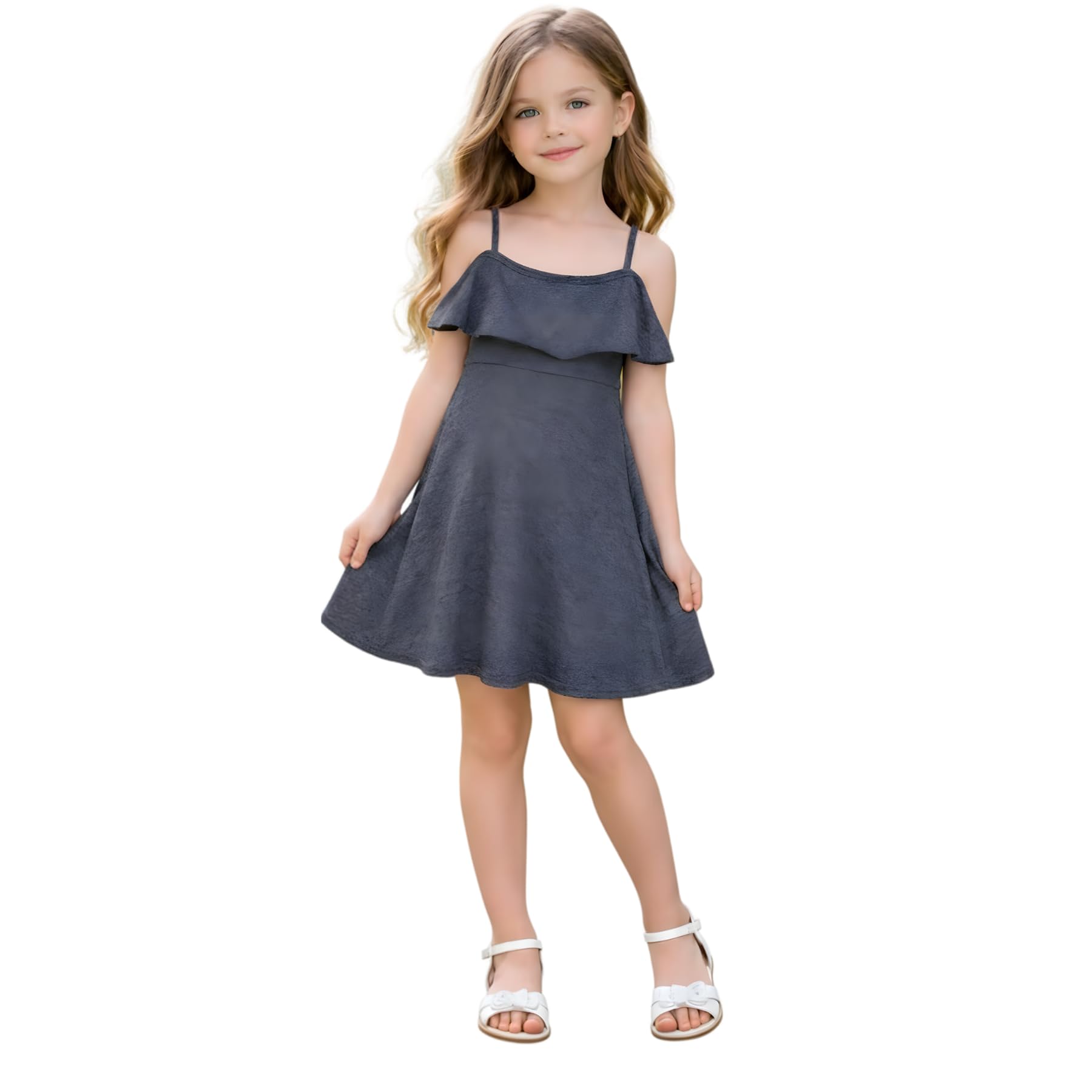 A2Z 4 Kids Girls Off Shoulder Skater Outfit Stylish and Trendy Party Wear - PlainOff Shoulder Dress Charcoal 13