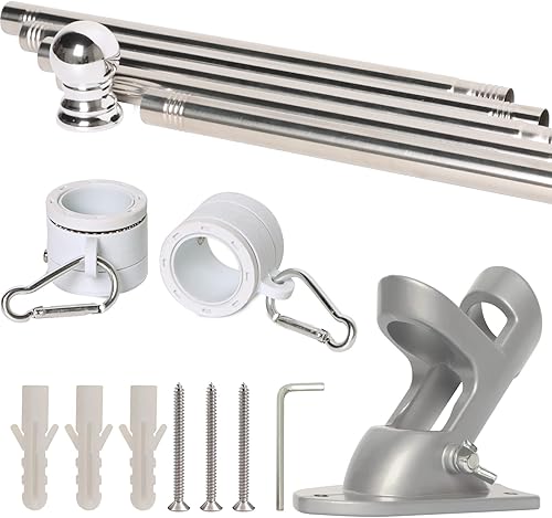 Miniatura 6 de NELXINJO Kit de mástil de bandera para casa  6 pies de acero inoxidable residencial o comercial al aire libre con soporte, 2 anillos de rodamiento