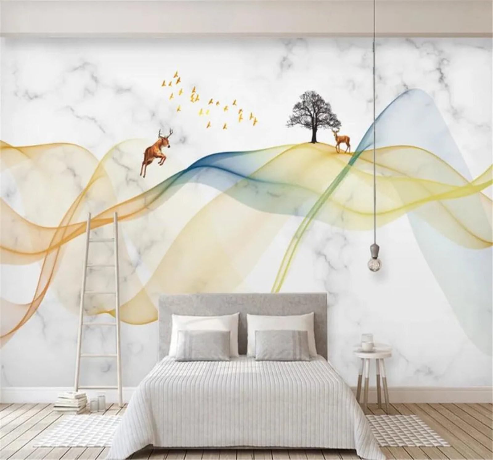 Tzxztt Atmospheric Abstract Lines Landscape Marble Effect Modern 3D Wallpaper Premium Textured Silk Neutral Tones Material Ideal for Living Room Bedroom-430cm×300cm