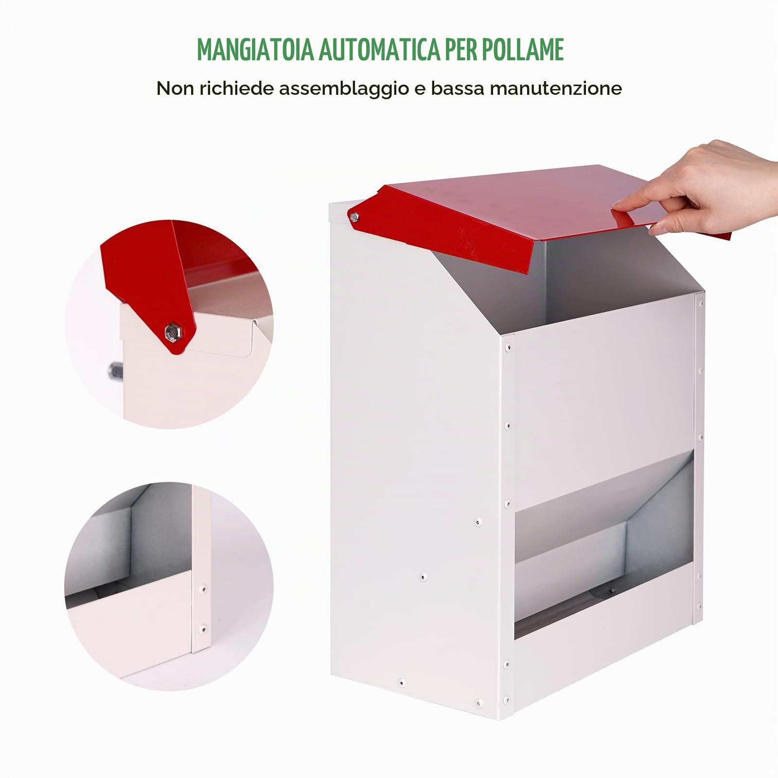 Mangiatoia Automatica per Polli, Mangiatoia per Pollame da 10 Kg Antispreco Mangiatoia per Pollame Appesa con Coperchio per Galline Anatre Oche