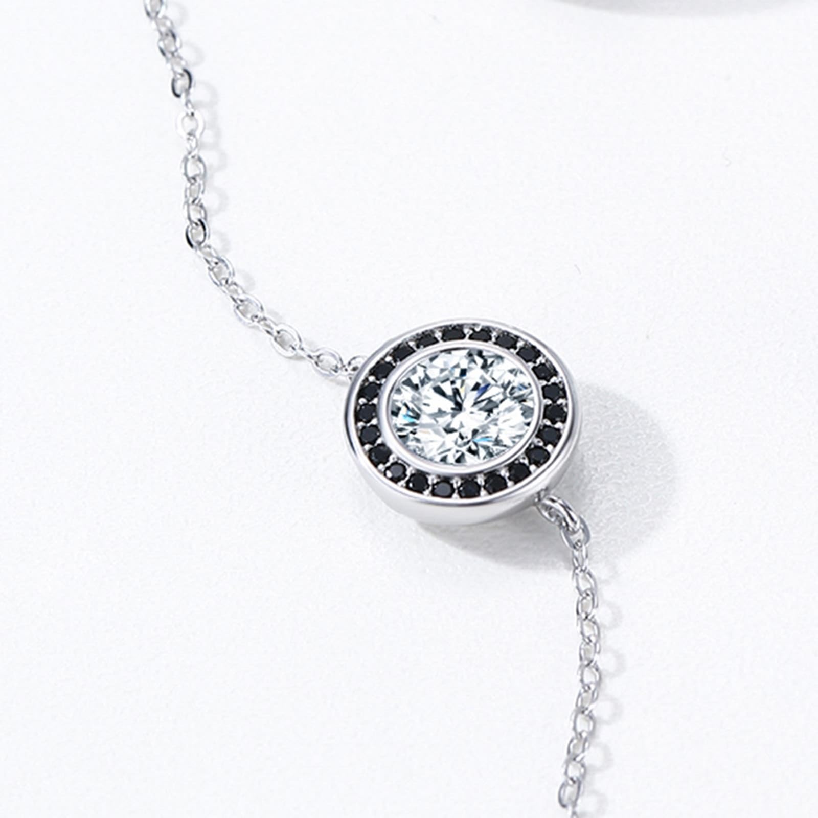 Bracelet pour femme en or blanc 375/585/750, classique délicat pour femme, avec diamant créé en laboratoire, bracelet avec onyx noir 9 K/14 K/18 K or blanc