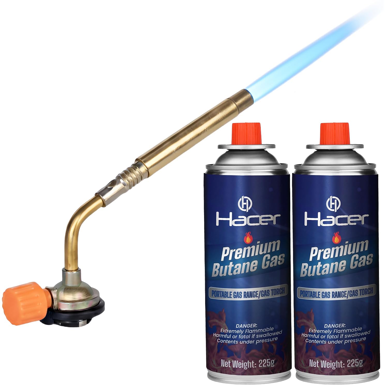 HACER Butane Brazing Blow Torch Single LPG Nozzle with 2 Butane Gas Canisters Multipurpose Heat Gun For Outdoor Use Cooking Copper Pipe Welding Camping Jewelry Repair Work Tool Burner-picture-10