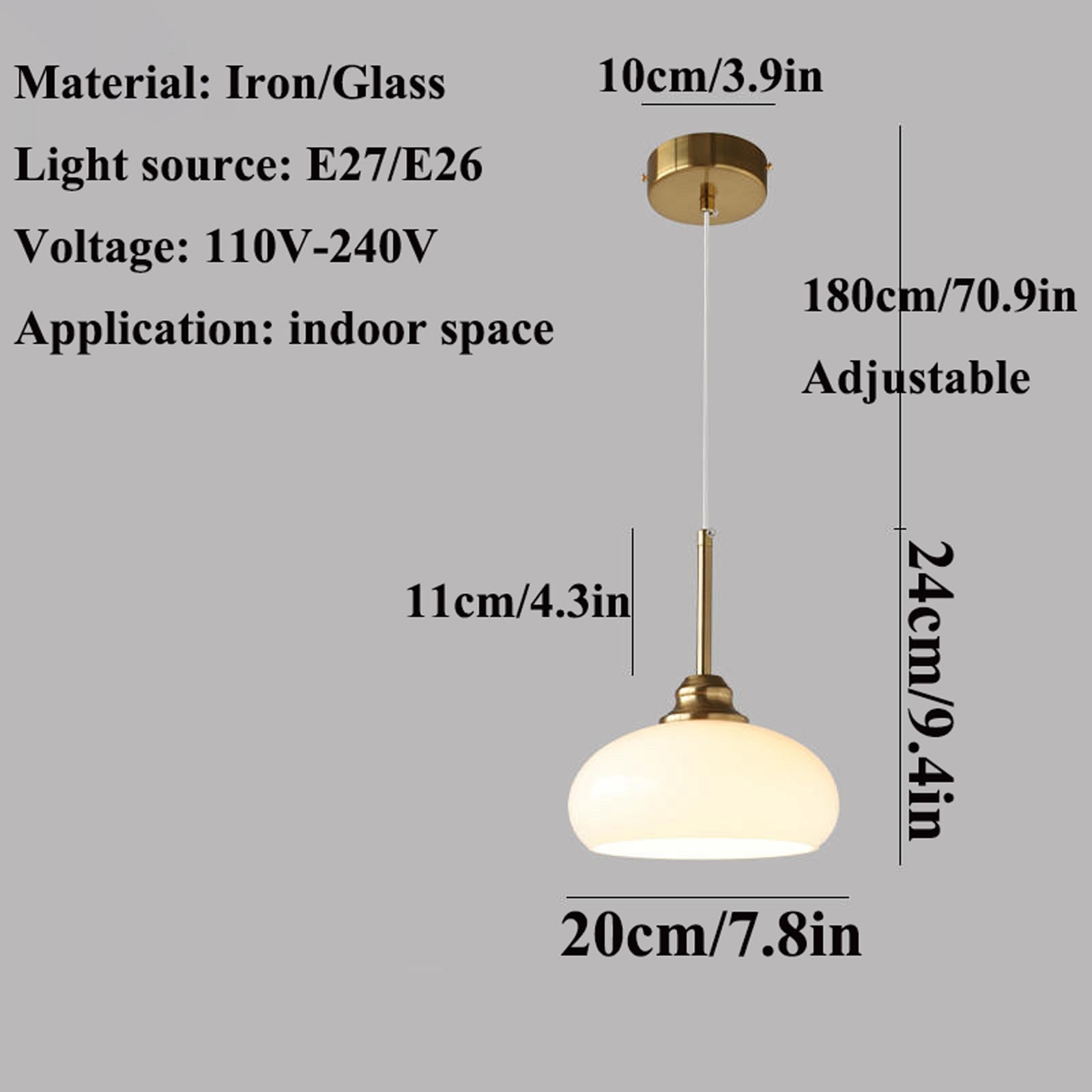 Iluminación Colgante Lámpara De Techo Colgante Ajustable, Lámpara Colgante De Cúpula Lámparas Colgantes De Vidrio Amarillo/Blanco, Accesorio Colgante De Comedor Dormitorio Pasillo De Noche Balcó