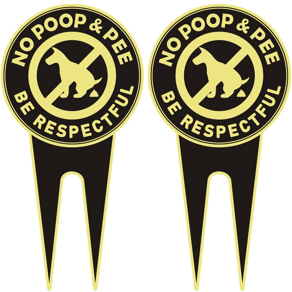 Photo 1 of 2 Pack No Dog Poop Signs for Yard - Double Sided Aluminum No Pooping Sign with Stake 11.8" x 5.9" - Be Respectful, No Dog Poop and Pee Stop Dogs from Pooping/Peeing On Your Lawn/Garden