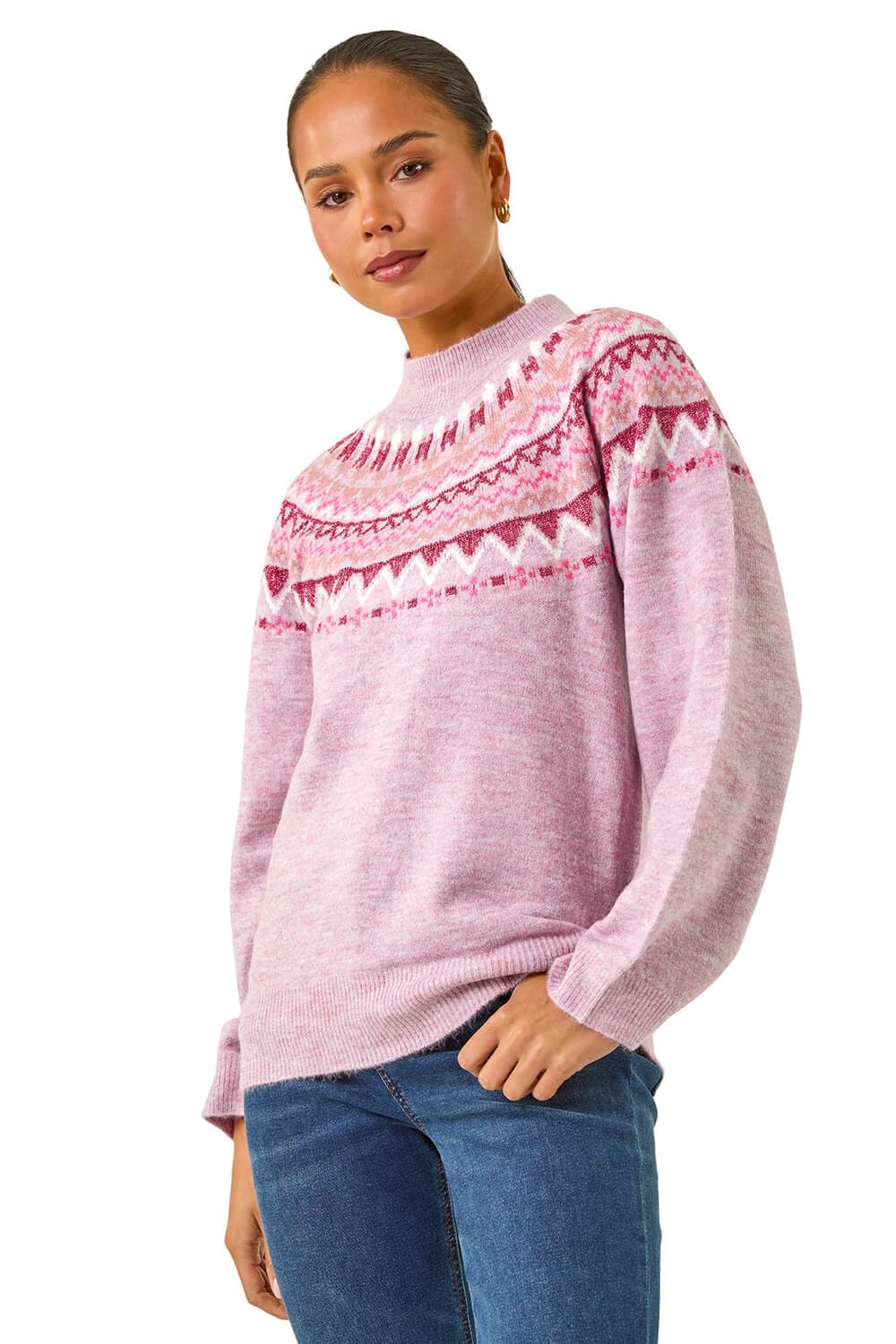 Roman Women's Pink Petite Fairisle Knit Jumper In | Size: 14