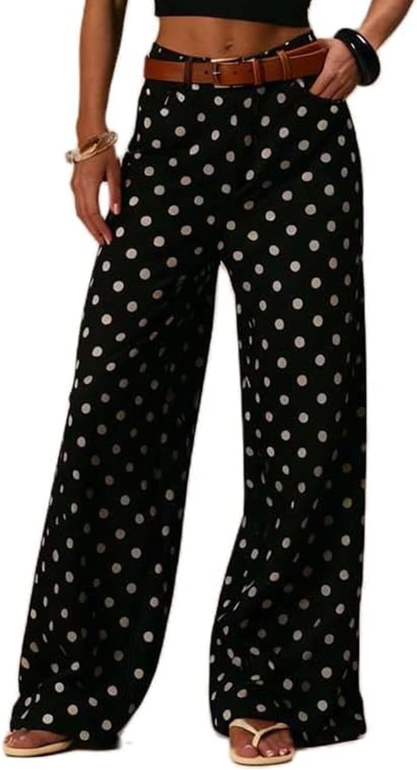 yoeasy Polka Dot Jeans Women Vintage Wide Leg Denim Pants Trendy Casual Y2K Baggy Boyfriend Jeans with Pockets