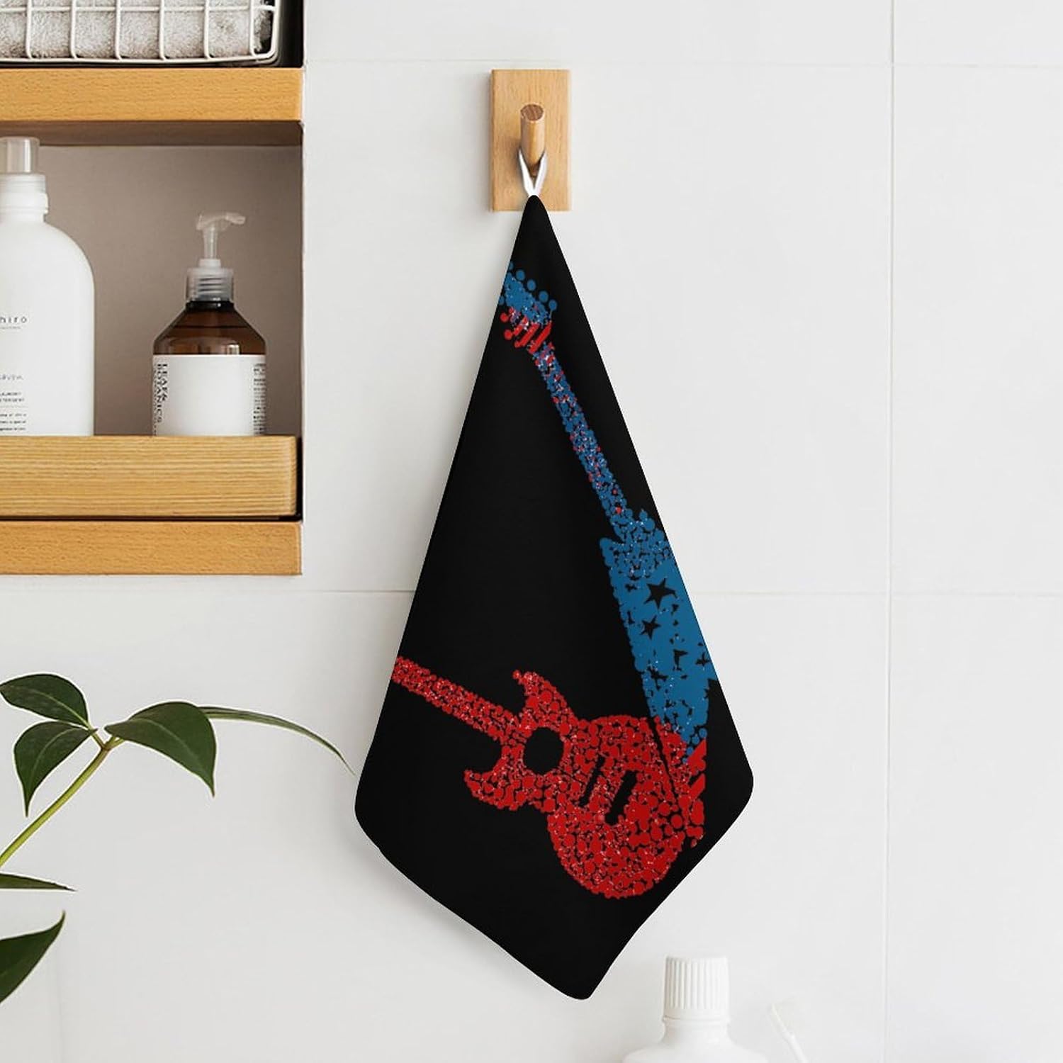 US Flag Guitar Hand Towels for Bathroom Handkerchief | Absorbent,with Hanging Loop,Kitchen Towels,for Home Hotel,Soft