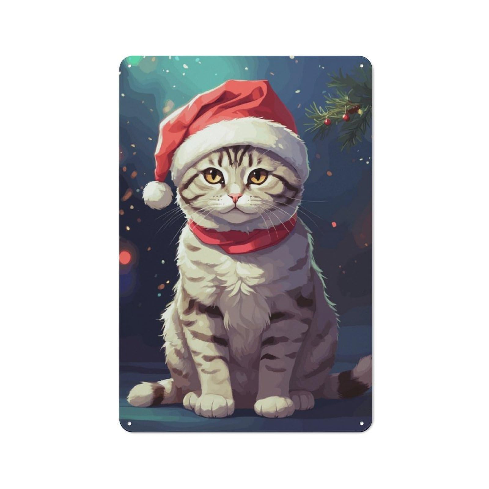Junmoney Cat Christmas Retro Metal Wall Sign 30X20cm With For Pub Or Café, A Housewarming Gift For Hospitality Wall Decor Collectors