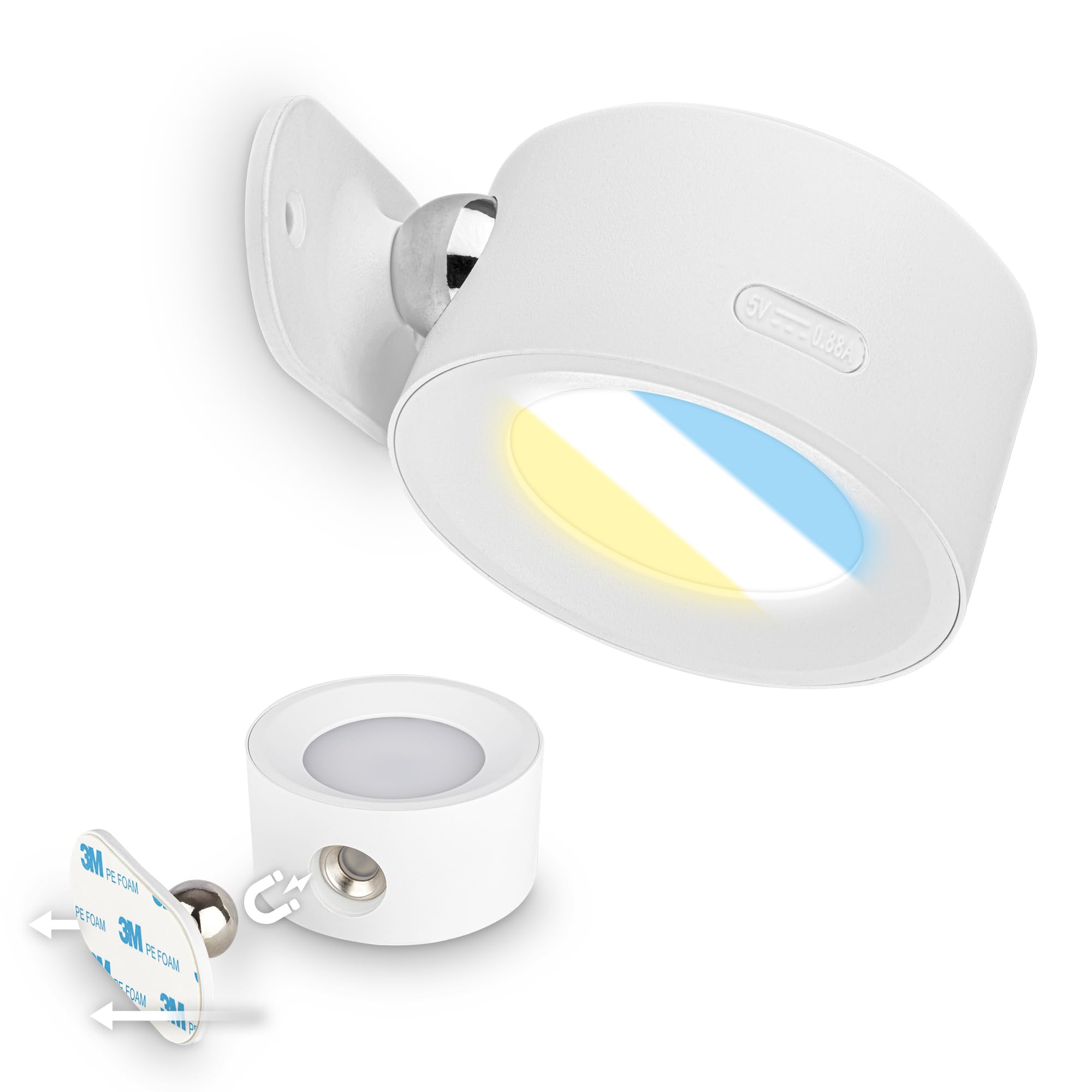BRILONER Sticklights Cordless Wall Sconce with Rechargeable Battery, Touch Dimmable, CCT, Magnetic Wall Lamp, Bedroom Sconces, Rechargeable, 9 x 7.5 x 4 cm, White