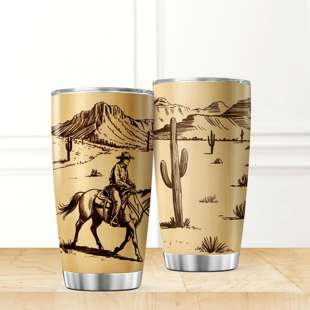 CUBICER Vintage Cowboy And Desert Landscape Design 20 Oz Stainless Steel Tumbler For Western Lovers Ranchers Bottle Cool Hot Travel Drink Tea Outdoor Coffee Heat Insulated Mug - Image 2