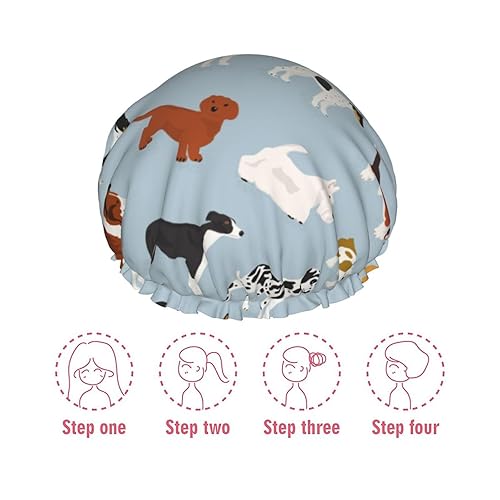 Miniatura 7 de Gorro de ducha  Gorros de ducha impermeables de doble capa compatibles con perros diferentes lindos para mujeres y niñas, gorros de pelo para ducha