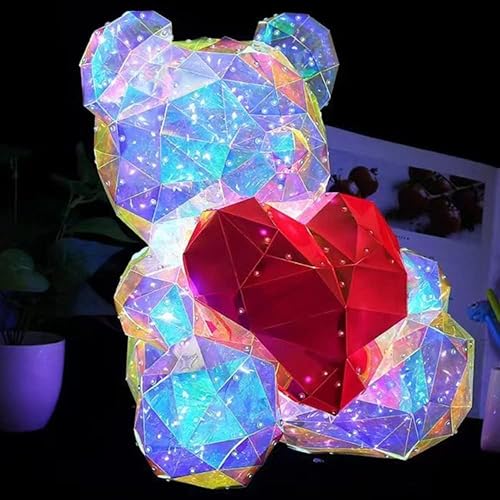Precioso oso de peluche LED brillante con un corazón rojo, regalos para siempre, aniversario y cumpleaños, día de San Valentín, lámpara de galaxia
