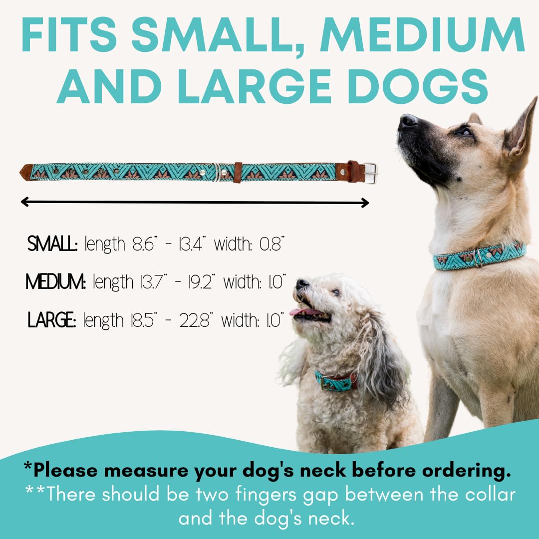 Collar de perro occidental, diseño bordado de cuero para perros pequeños, medianos y grandes y cachorros, azteca y suroeste para niños y niñas, hembras y machos, collar para perros con