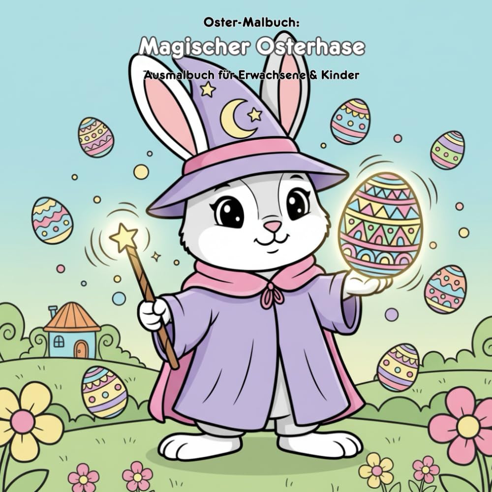 Magischer Osterhase: Leuchtende Eier Geschichte & Malbuch: Für Erwachsene & Kinder: 36 Ausmalbilder im Format 21.59 x 21.59 cm – Große Motive mit magischen Ostereiern & Mandalas