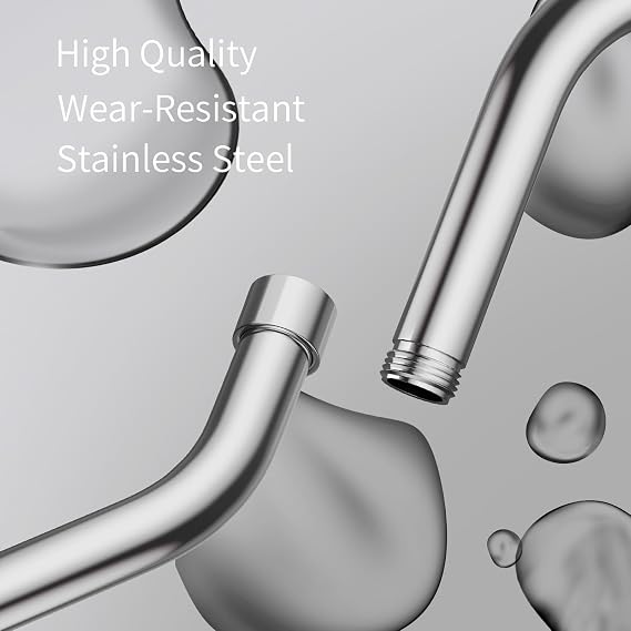 OFFO Adjustable Shower Arm Extension 15cm, Curved Shower Pipe 304 Stainless Steel with Swivel for Angle Adjustment, Universal G1/2 Inch Extension for Handheld Shower Head & Sprayer