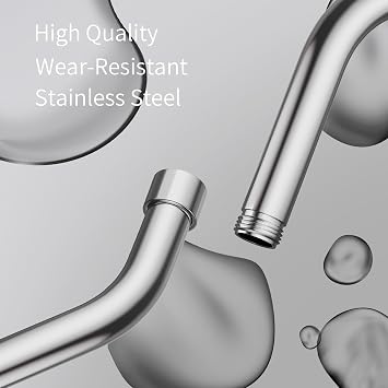 OFFO Adjustable Shower Arm Extension 15cm, Curved Shower Pipe 304 Stainless Steel with Swivel for Angle Adjustment, Universal G1/2 Inch Extension for Handheld Shower Head & Sprayer