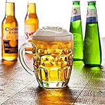 Drinkstuff Great British Pint Glass Tankards – Set of 4 Dimpled Glass Mugs with Handle, 568ml Pint Glasses for Beer, Ale & Lager – Dishwasher Safe, Gift Boxed